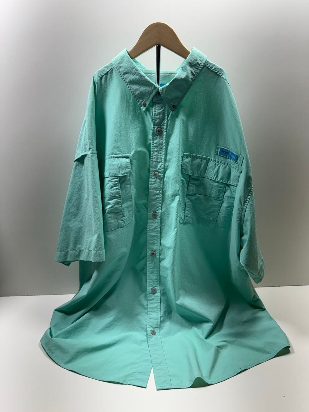 Tuna Men’s Teal Fishing Shirt Button Front Sz 4XL Plus Sz Vented Short Sleeve